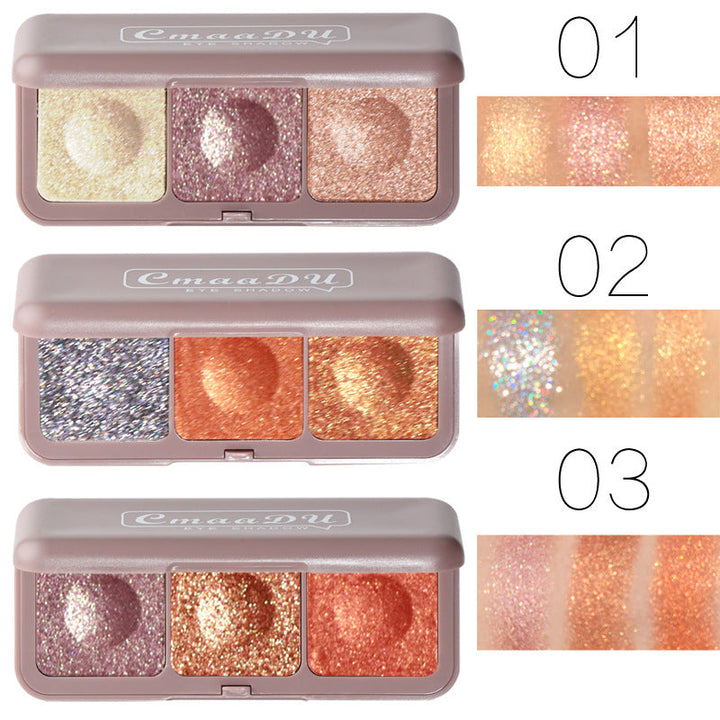 Three-Color Glitter Eyeshadow Palette for Luminous Eyes