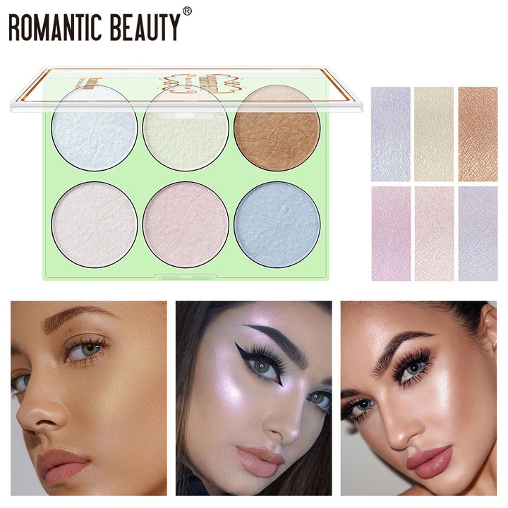 6-Color Pearl Highlighter Palette for Face & Body Glow