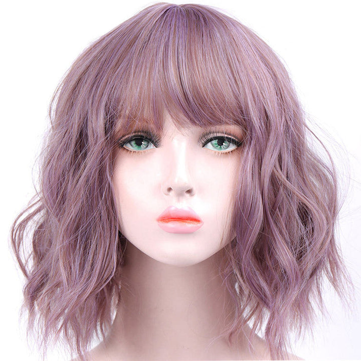 Lavender Curly Bob Wig – Corn Perm Waves, Adjustable Fit