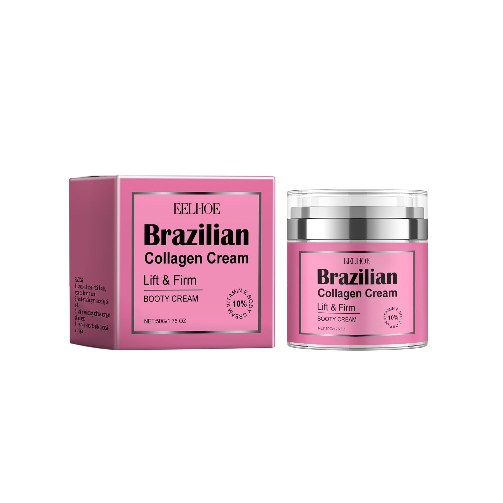 Product packaging and jar display - EELHOE Brazilian Collagen Cream with box and frosted glass container