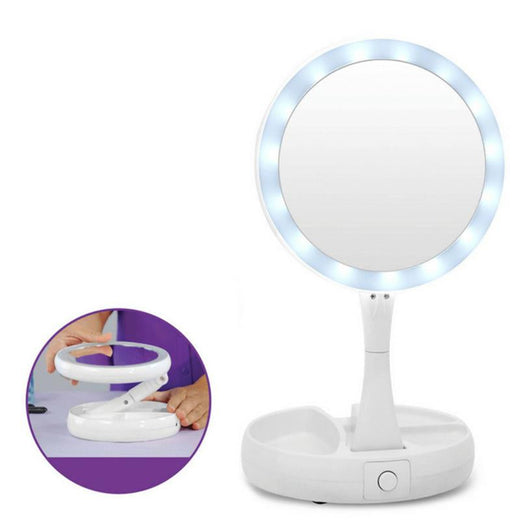 LED Vanity Mirror with Lights — Folds Flat for Travel