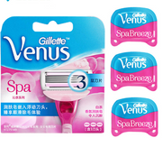 Gillette Venus Spa Breeze complete set showing handle, 3 refill cartridges, and packaging