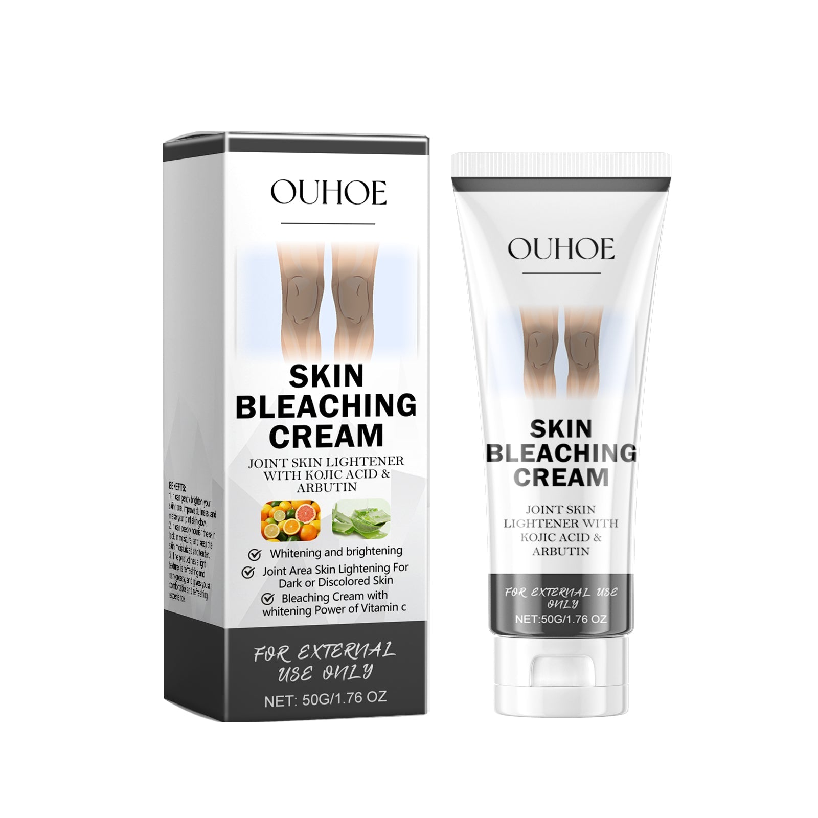 OUHOE Skin Bleaching Cream product and packaging shot showing tube and box