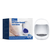 South Moon Nail Fungus Cleaning Laser Device packaging and white ergonomic device with blue accents