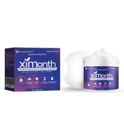 Ximonth joint repair cream packaging and product jar side-by-side showing premium blue and purple box with navy label on white jar