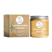 WoodSleep Turmeric Herbal Ointment product shot showing kraft paper box and amber glass jar with label