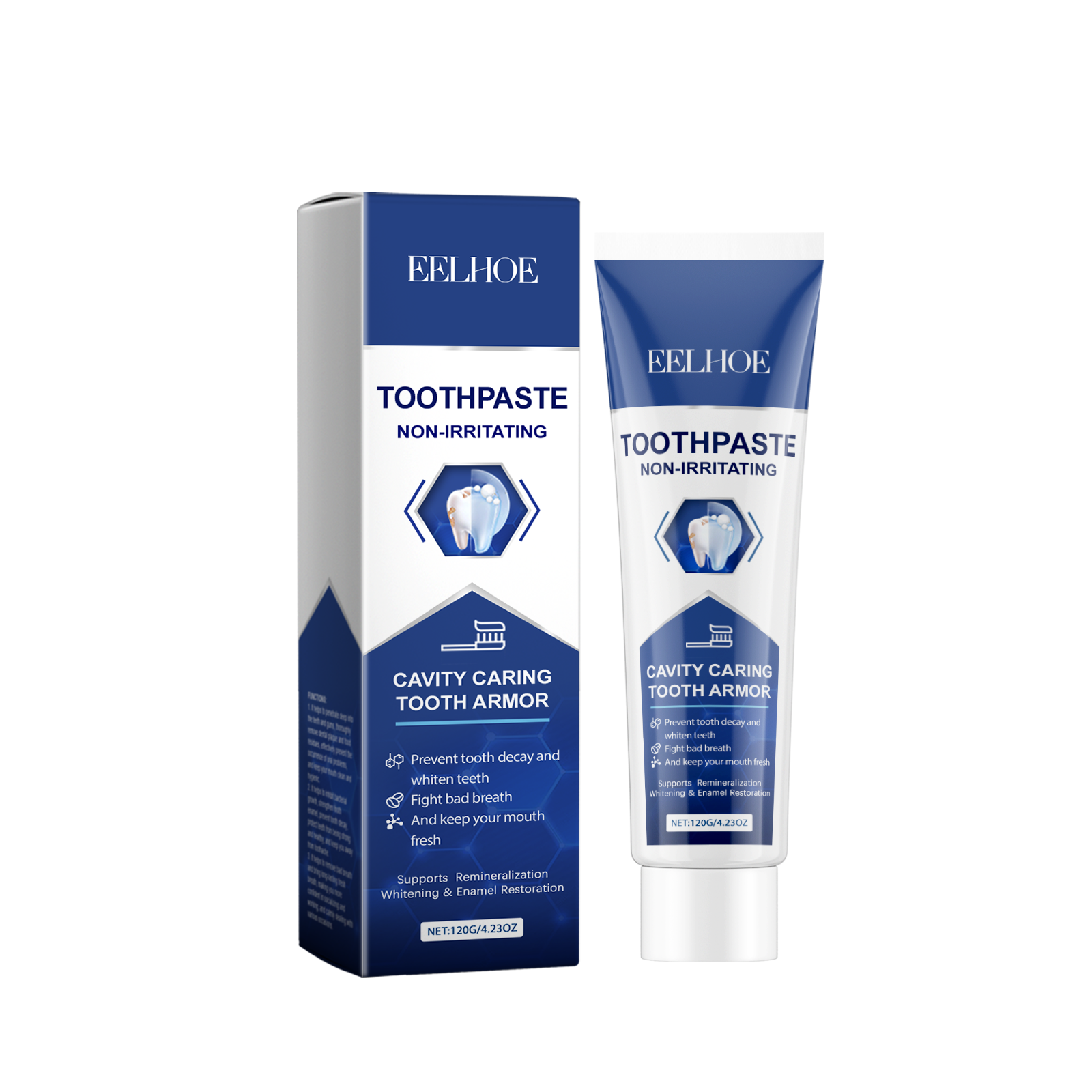 EELHOE Non-Irritating Toothpaste product shot with box and tube on white background