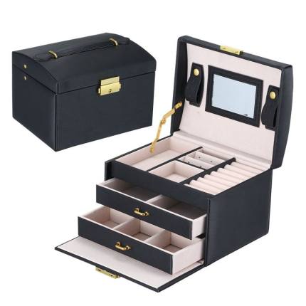 Jewelry Box Organizer with Mirror & Lock — Velvet Interior