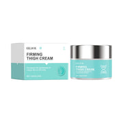 EELHOE Firming Thigh Cream product shot showing packaging box and frosted glass jar with stainless steel lid against white background