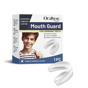 Oralhoe mouth guard packaging with product and boy model smiling