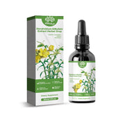 Product packaging and dropper bottle with yellow Dendrobium flowers on white and green label box