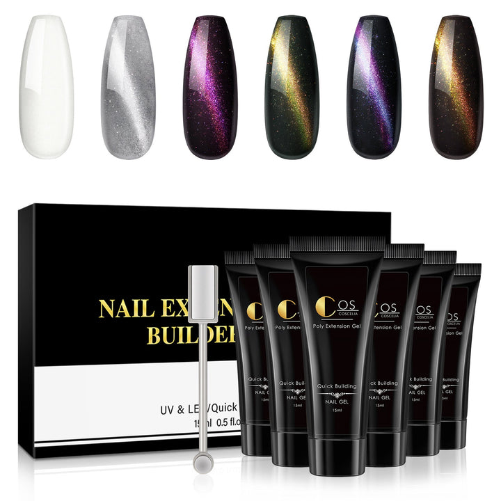 6-Color Poly Nail Extension Kit with Magnetic Multi-Chrome