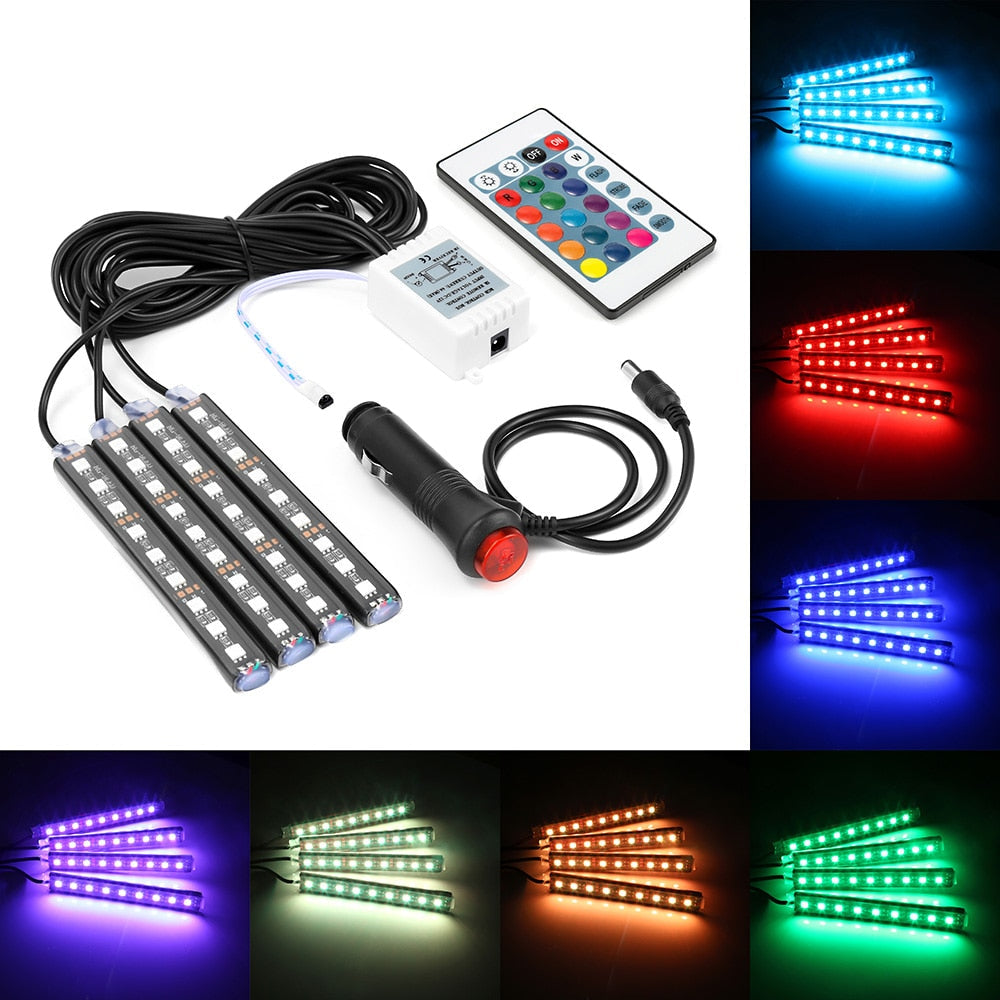 4pcs Car RGB LED Strip Light LED Strip Lights Colors Car Sty