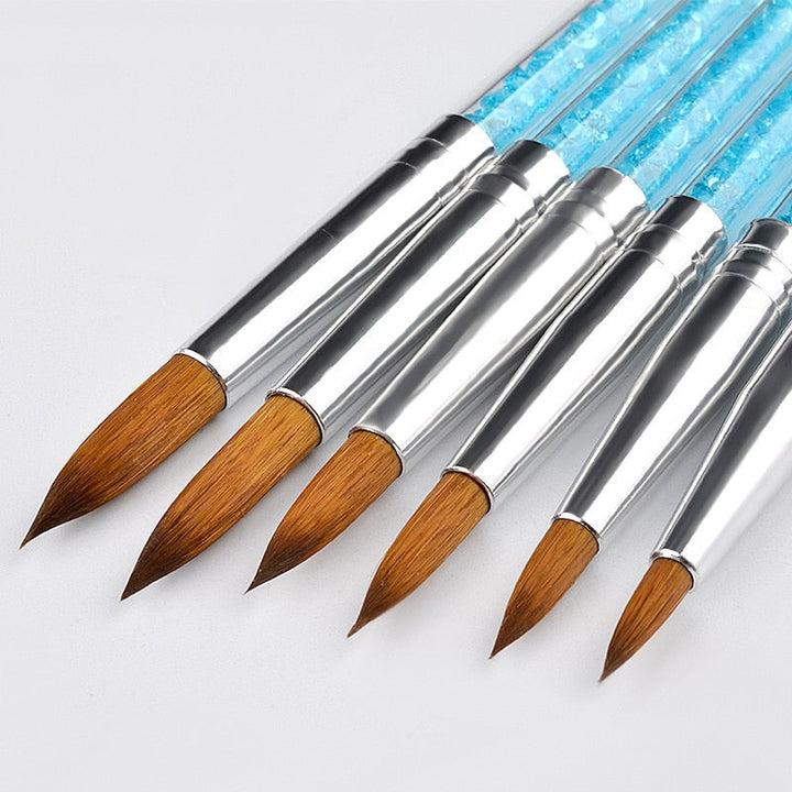 6-Piece Kolinsky Acrylic Nail Brush Set — Rhinestone