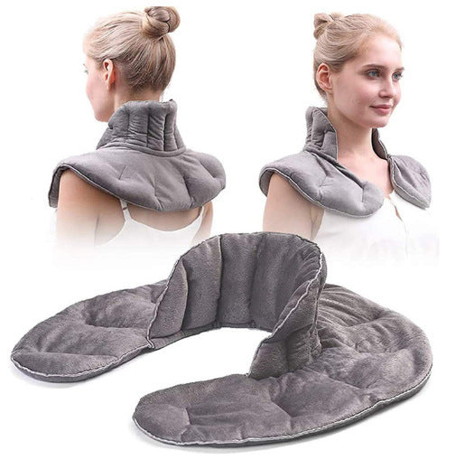 Close-up of flat U-shaped weighted wrap displaying full product dimensions