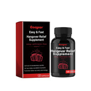 Product shot showing red and black packaging box alongside black plastic bottle with 120 capsule count visible