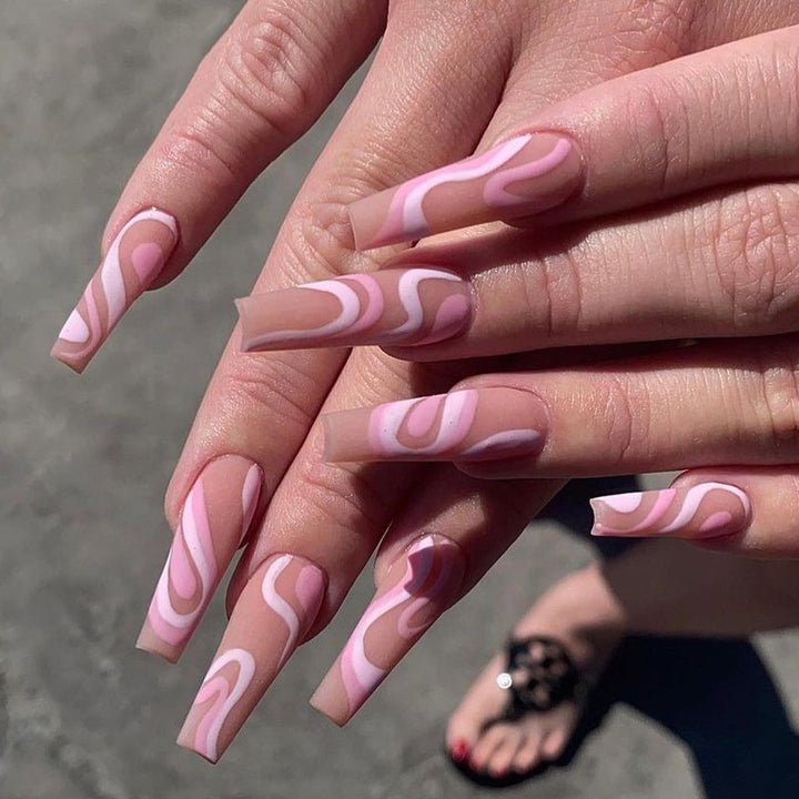 Rose Swirl Press-On Nails for Salon-Style Pink Glam