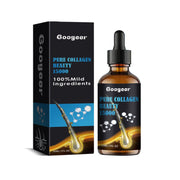 Googeer Pure Collagen Beauty 15000 amber glass bottle with dropper next to black product box featuring blue accent band and golden molecular flow visualization