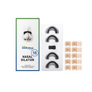 South Moon Nasal Dilator complete kit showing packaging, silicone clips, nasal patches, and magnetic applicator