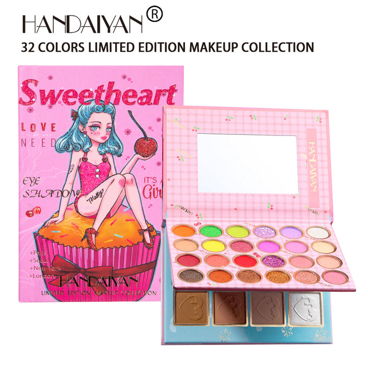 32-Color Makeup Palette with Eye, Blush, Highlight & Mirror