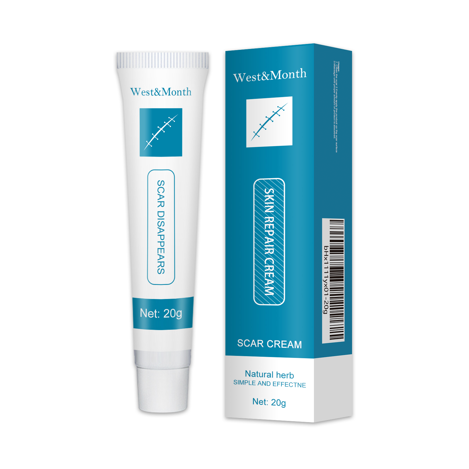 Identical product shot of tube and teal box on white background