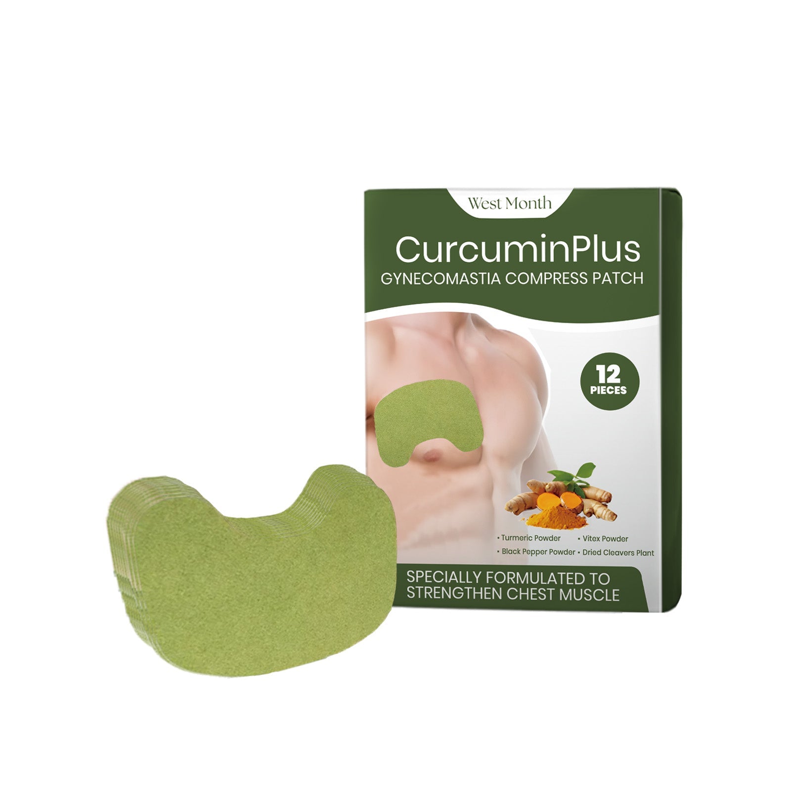 CurcuminPlus gynecomastia compress patch packaging with product patch displayed