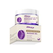 Product jar with packaging box, cream and purple color scheme, showing 50g size and key benefit claims