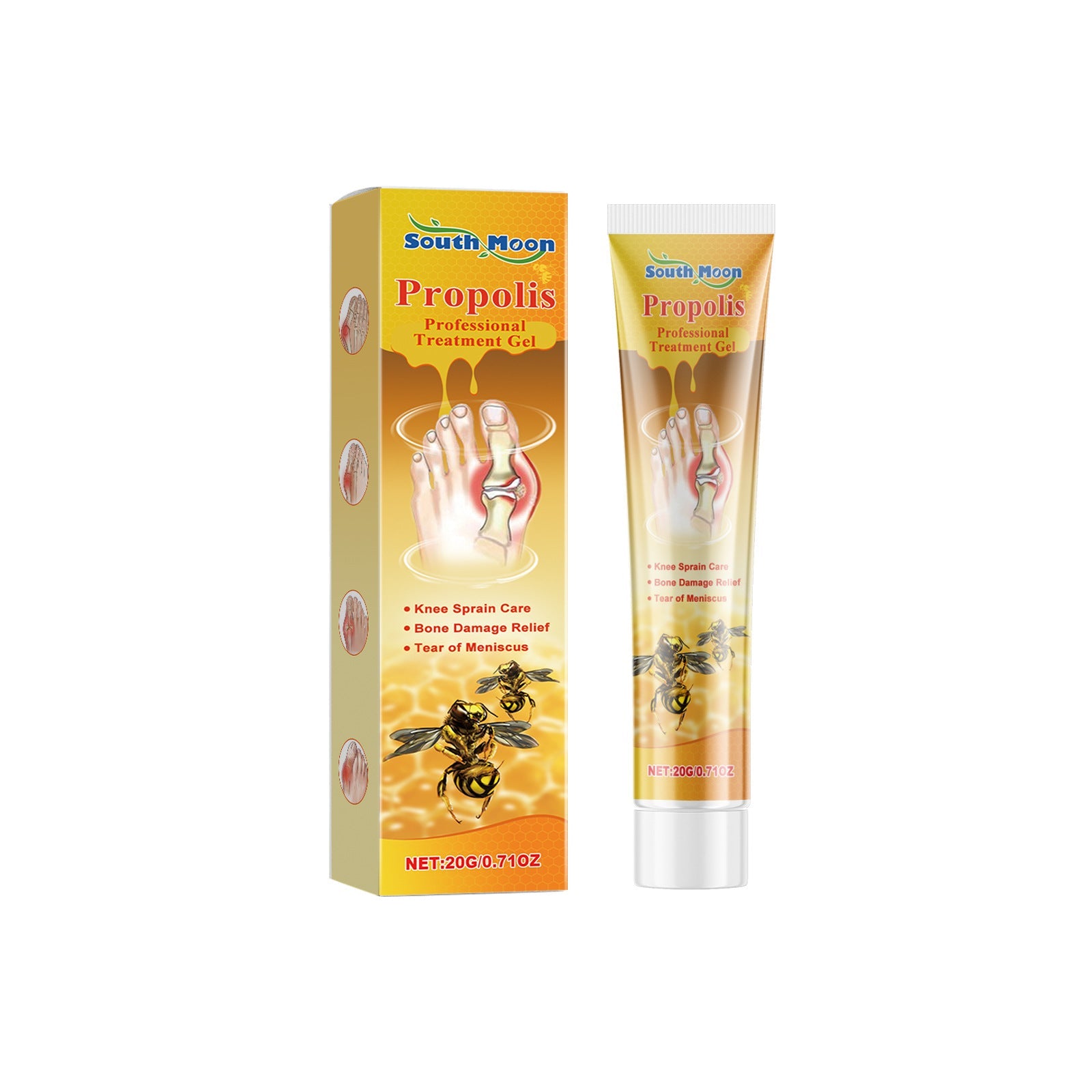 South Moon Propolis Professional Treatment Gel with yellow-to-orange gradient box and golden gel tube against white background