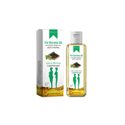 Product shot of West Month Fat Burning Oil with packaging box and transparent glass bottle showing golden oil