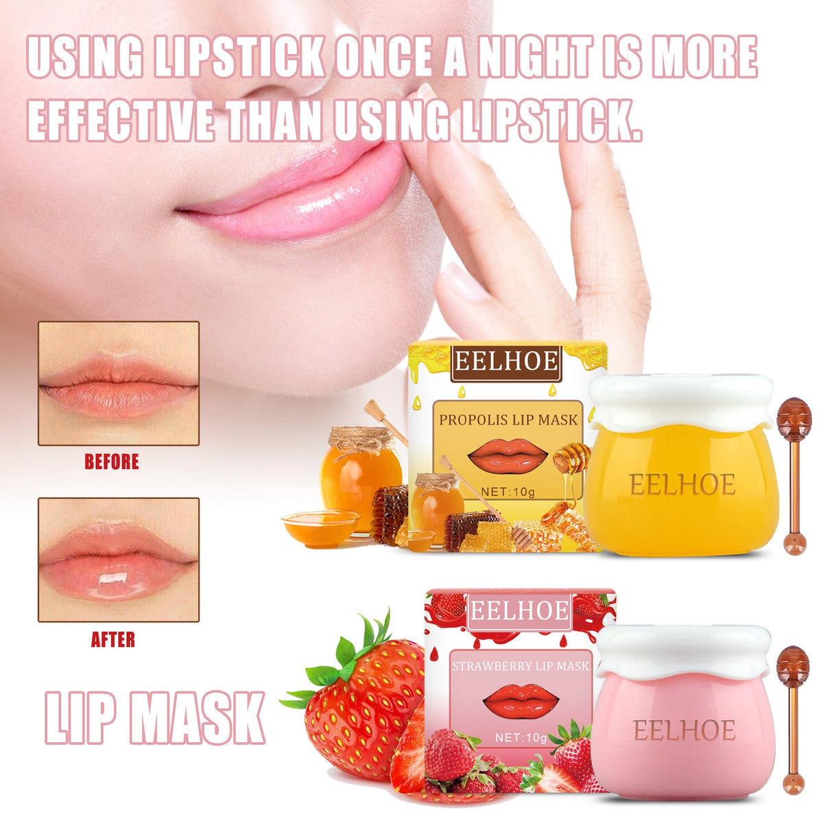 Strawberry Overnight Lip Mask With Brush for Soft Lips