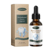WoodSleep Periodontal Care Agent packaging and amber glass dropper bottle side-by-side