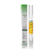 Product packaging box and treatment pen with yellow formula chamber displayed side-by-side