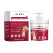 Houkea Advanced Pain Relief Cream box and jar with pump dispenser displayed together against white background