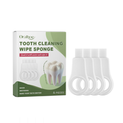 Oralhoe Tooth Cleaning Wipe Sponge product shot with packaging and 4 white sponges displayed