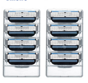 Eight-pack refill cartridges in transparent clear storage cases showing dual-cartridge organization