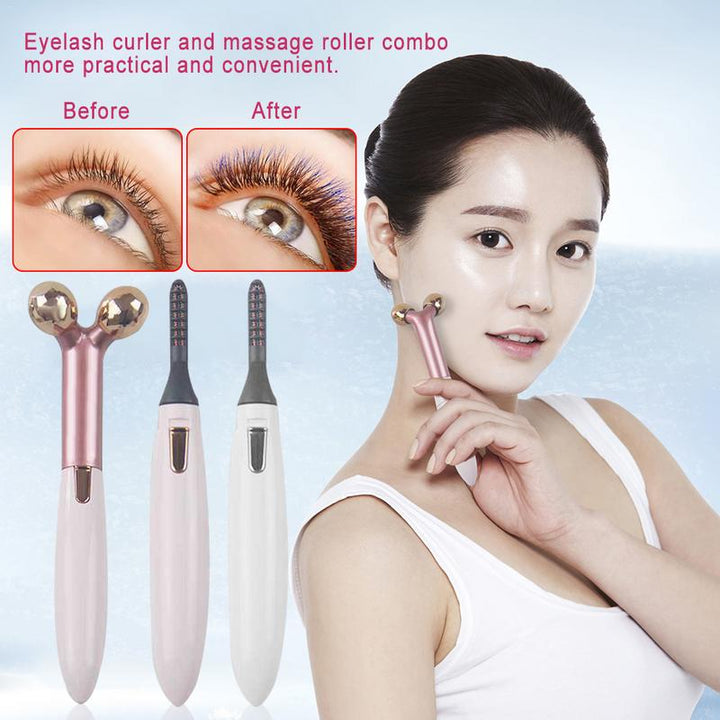Heated Eyelash Curler & Facial Massage Roller 2-in-1