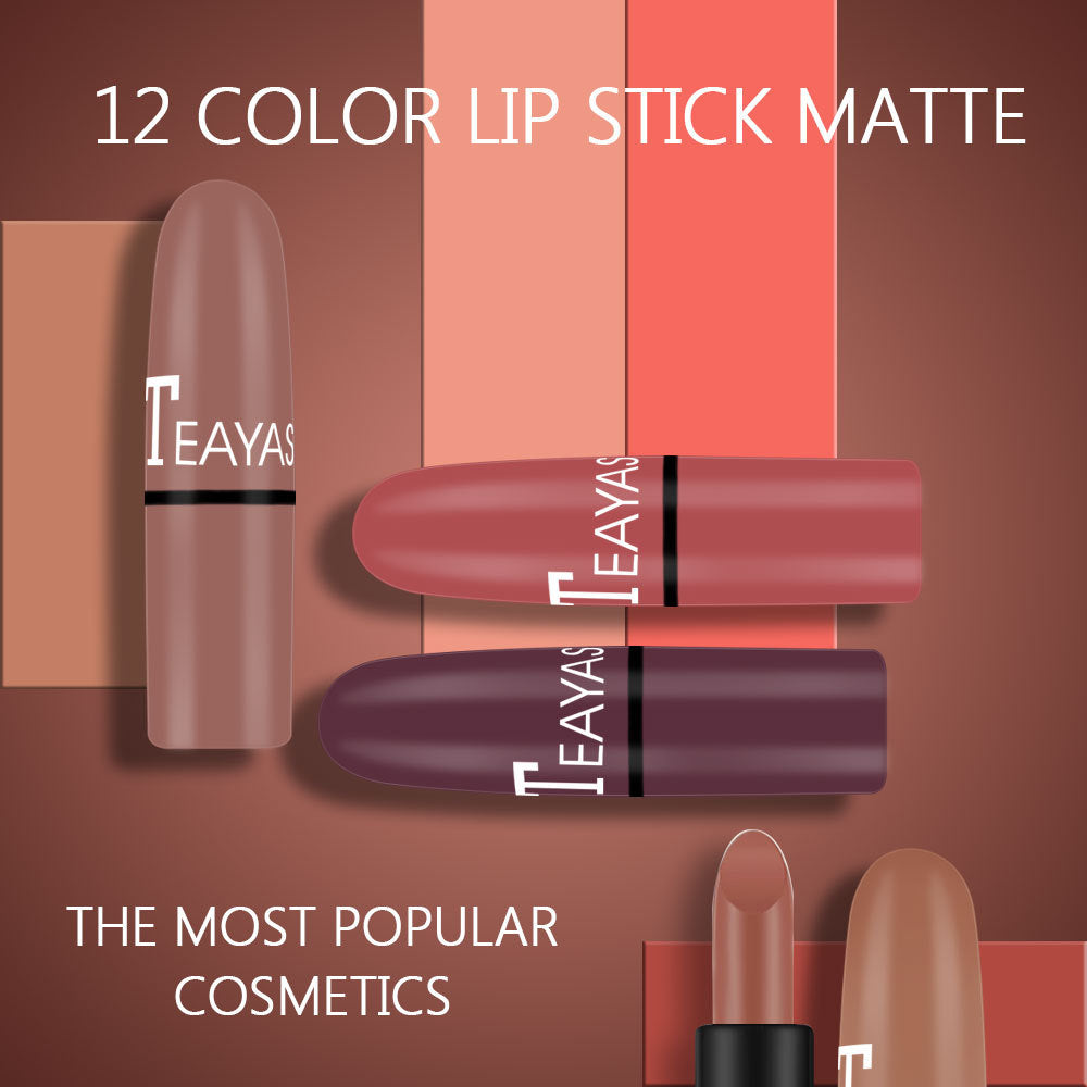 Matte Lipstick 12-Color Collection for Nude to Red Looks