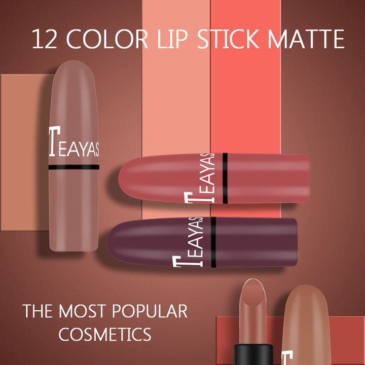 Matte Lipstick 12-Color Collection for Nude to Red Looks
