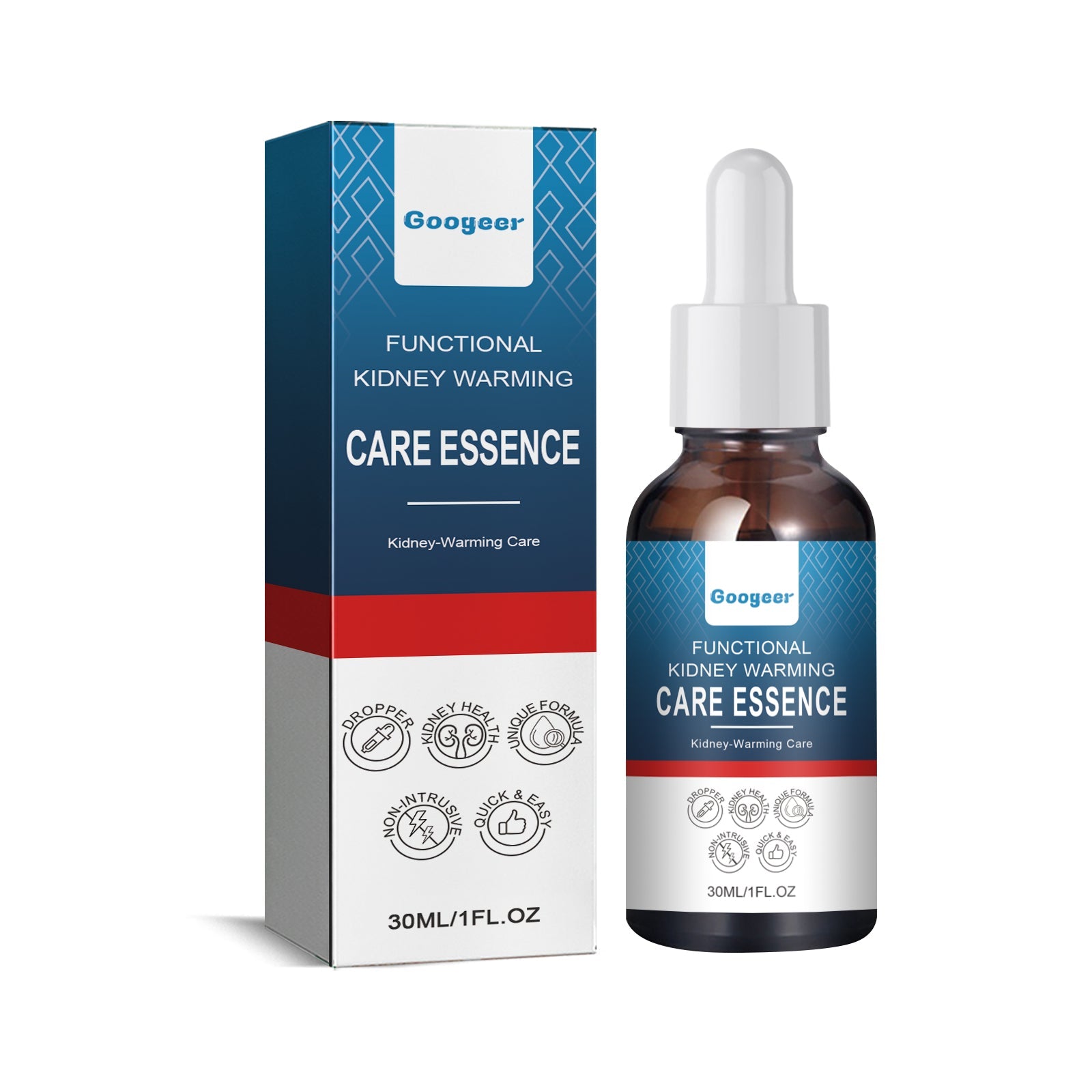 Product packaging and bottle displayed side-by-side against white background