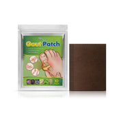 Gout Patch sealed sachet package with product and brown patch displayed side-by-side