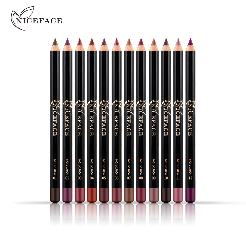 NICEFACE Matte Lip Liner Set – 12 Waterproof Nude Shades