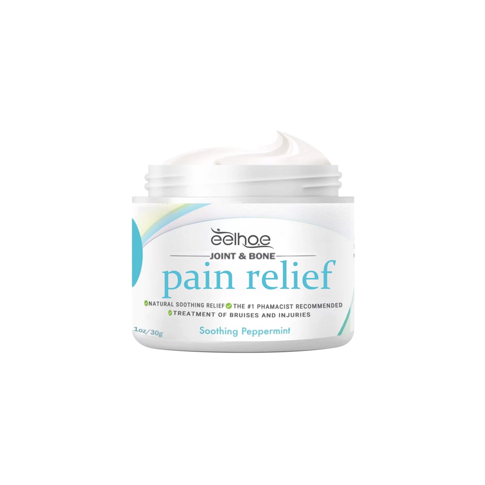 Eelhoe Joint & Bone Pain Relief cream jar with soothing peppermint product displayed against white background