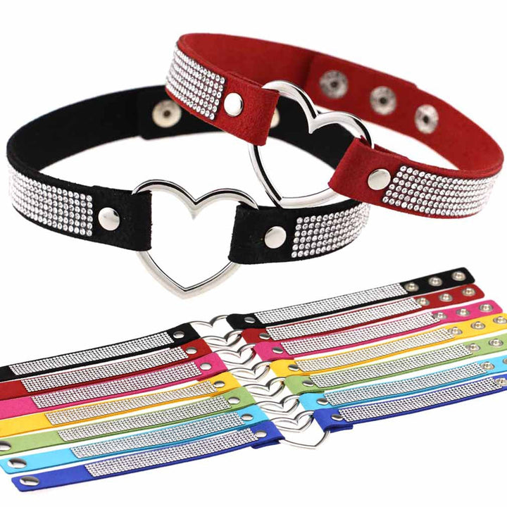 Rhinestone Heart Choker — Statement Harajuku Collar in 10