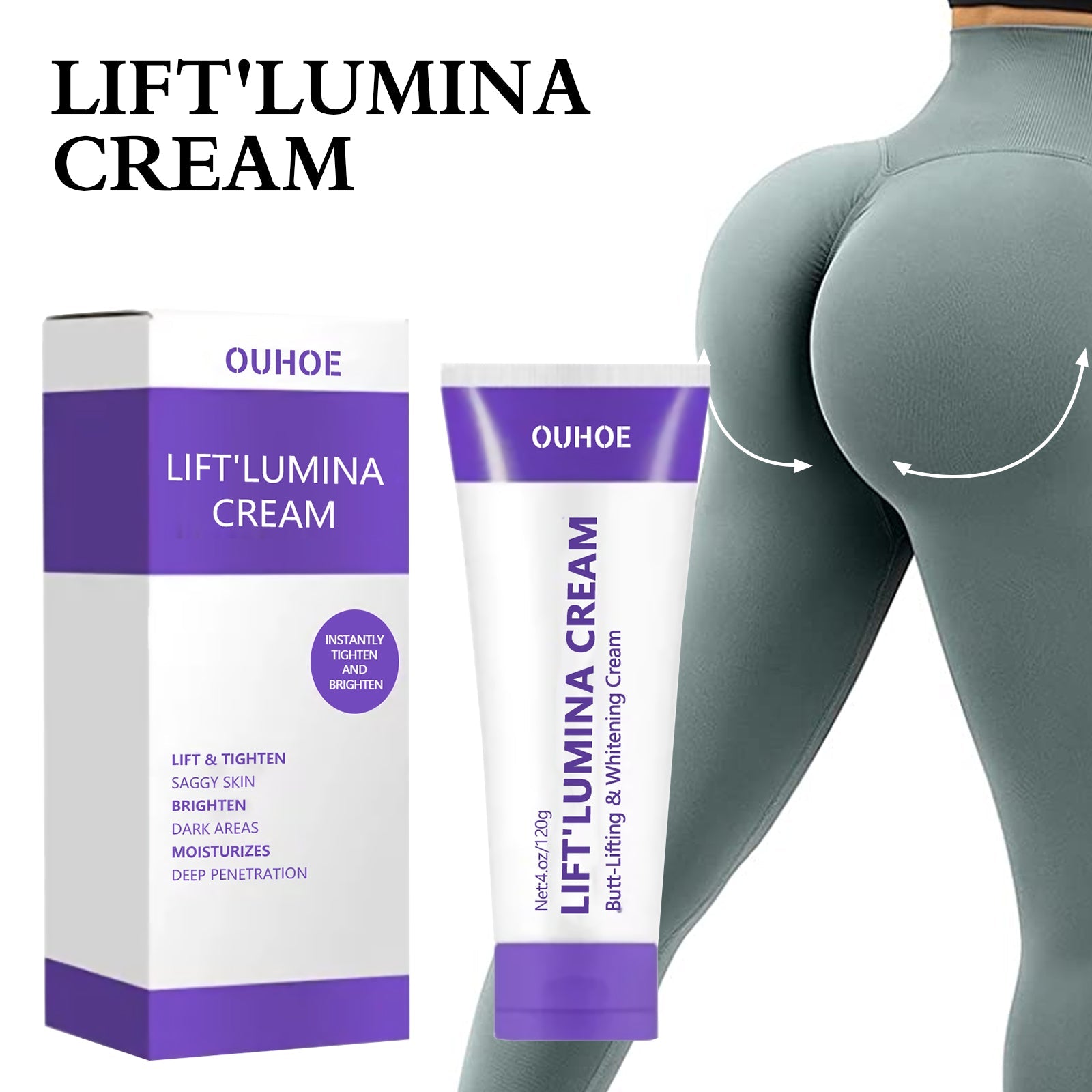Product packaging and tube with problem-area visualizations showing lift results