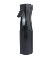 Black 150ml continuous mist spray bottle with glossy finish and ergonomic trigger on white background