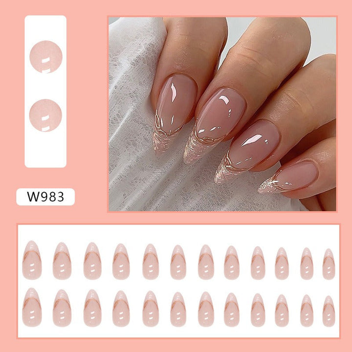 Press‑On Almond French Nails – Artisanal Gold Leaf | 24 Tips