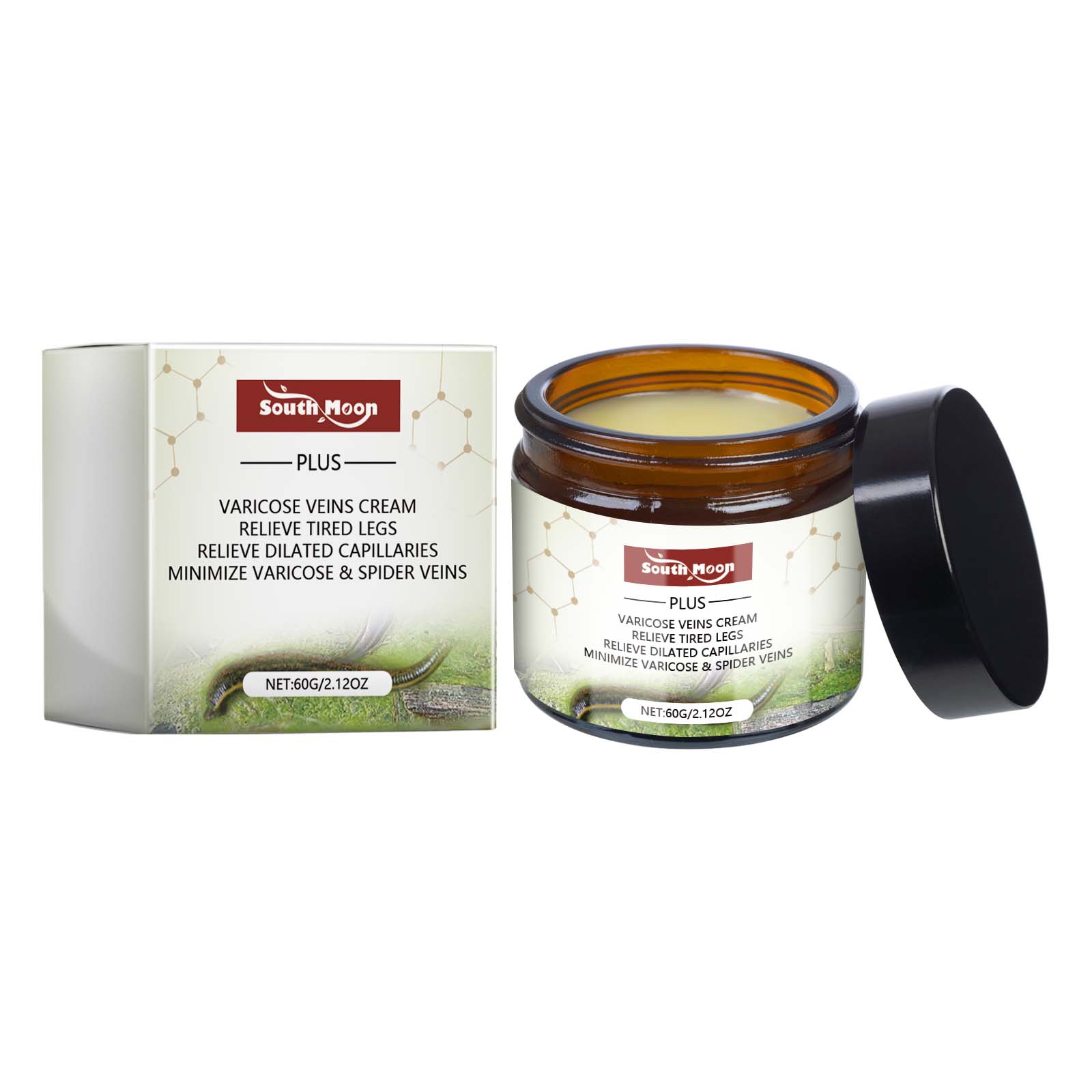 Product packaging and jar display with South Moon branding