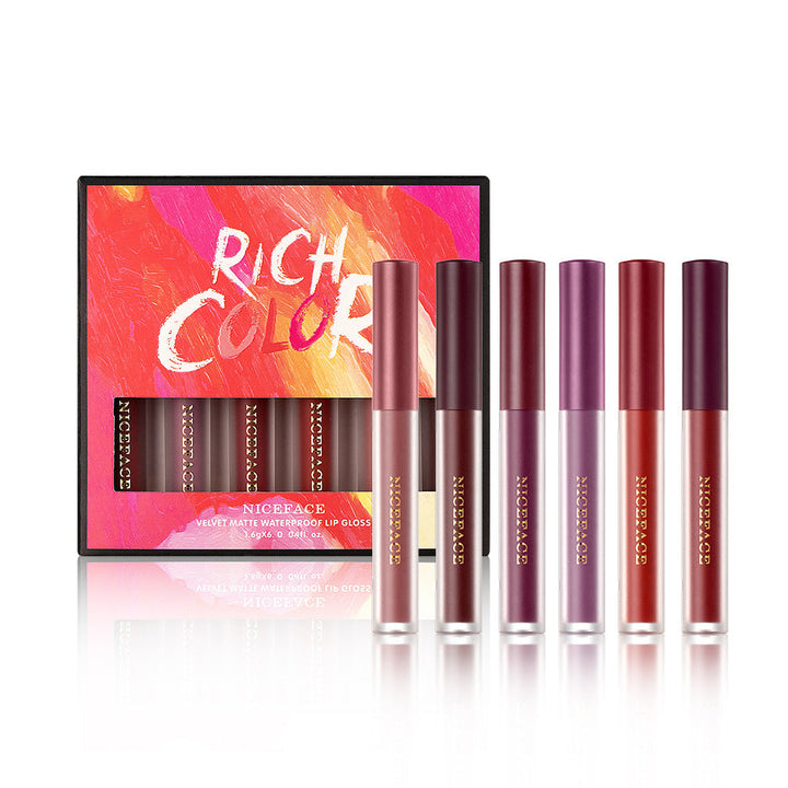 Velvet Matte Lip Glaze Set – Six Waterproof Shades