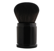 Full retractable makeup brush with extended bristles in matte black case