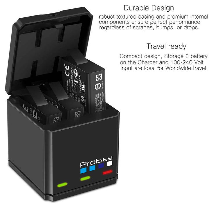 GoPro Hero 7/6/5 Triple Battery Charger + Battery